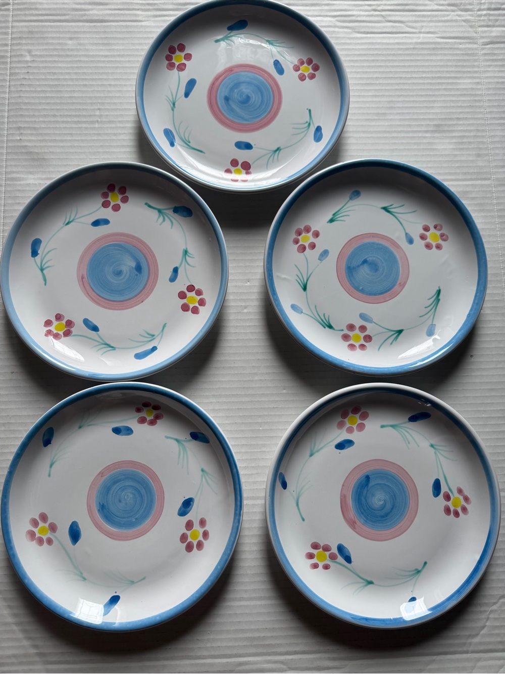 5 Hand Painted Micronizzato Plates Floral Garland Terracotta Square Italy 8”